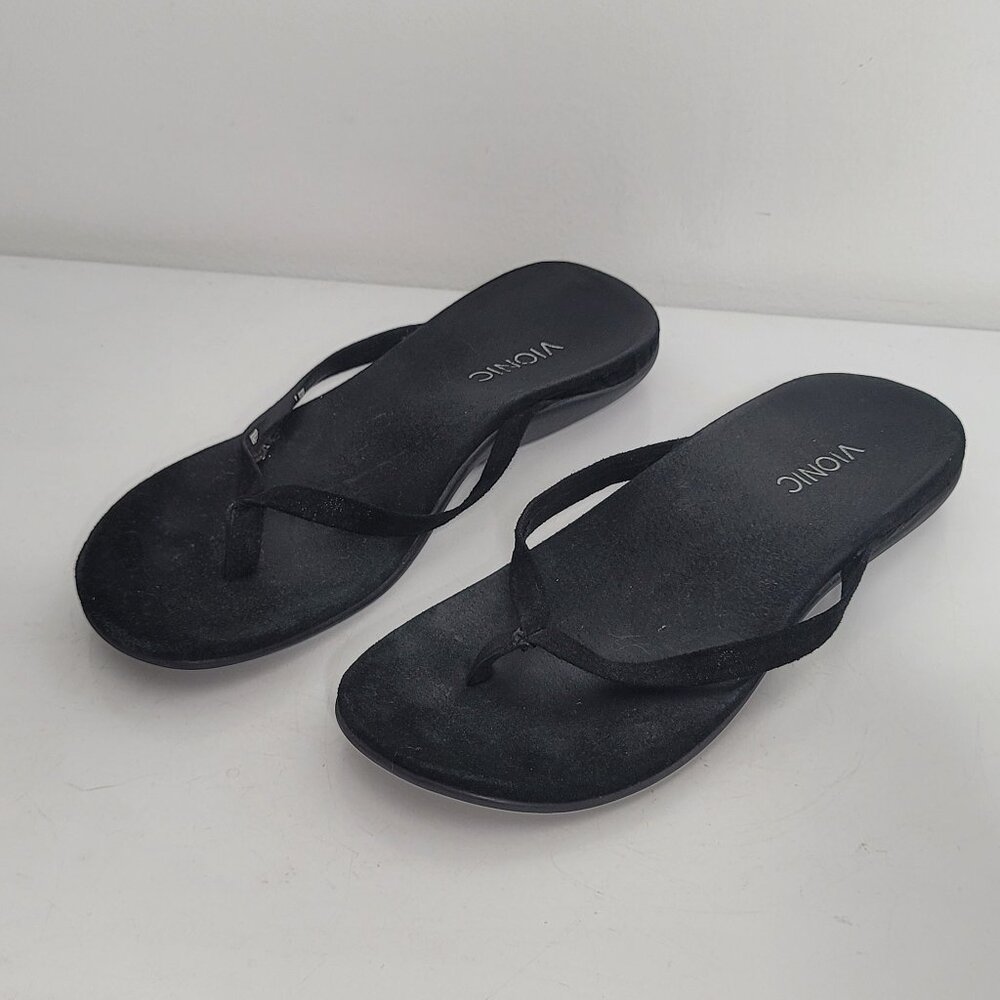 Vionic Orthaheel Womens 344 Corfu‎ Size 9 Black Velvet Thong Flip Flops Sandals